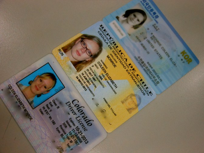 Three different kinds of ID, lined up from three different adventures