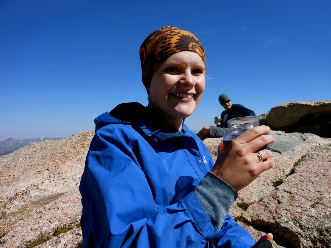 Celebratory summit wine, from a mason jar. Totally healthy. 